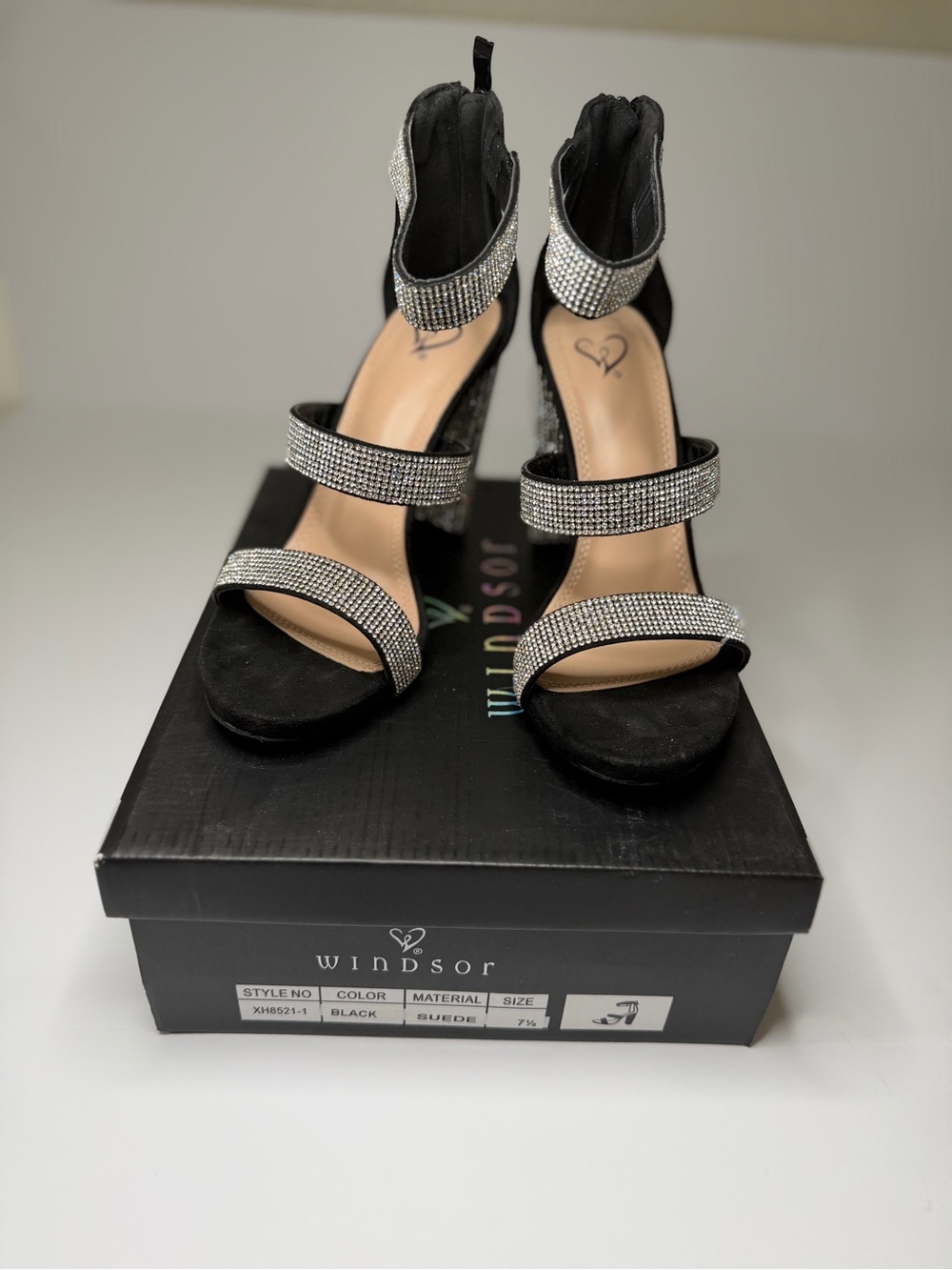 Windsor Black Rhinestone Strap Heeled Sandals